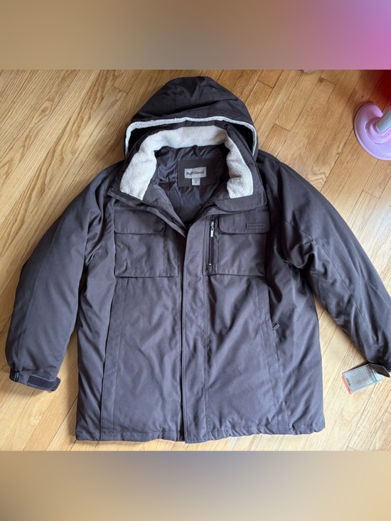 Ruff Hewn Other - Ruff Hewn Men's Hooded Puffer Jacket in Dark Brown with Sherpa Lining